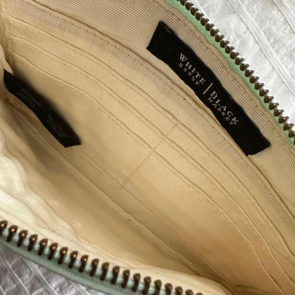 FINAL PRICE! White House Black Market Clutch Purse Wristlet Seafoam Green Gold